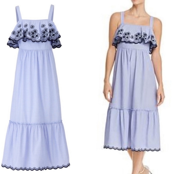 kate spade Dresses & Skirts - KATE SPADE DAISY EMBROIDERED PATIO BLUE BLACK RUFFLE SLEEVELESS DRESS S Nwot